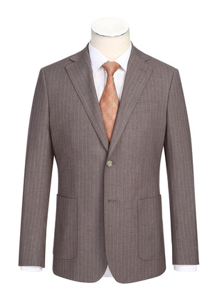 English Laundry Mens Brown Stripe Slim Fit Notch Lapel 2 Button Stretch Suit With Patch Pockets