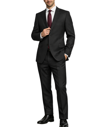 Hugo Boss Mens Black Tonal Pinstriped Notch Lapels Classic Fit 2 Button Wool Suit - 38S