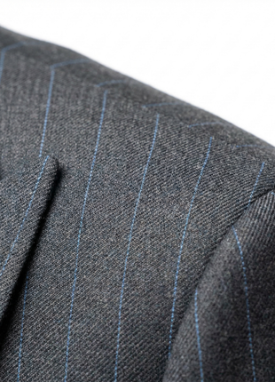 Mazara Mens Dark Gray with Navy Pinstripe Classic Fit Double Breasted Wool Suit