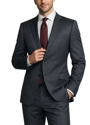 Hugo Boss Mens Charcoal Textured Notch Lapels Slim Fit 2 Button Wool Suit - 42S