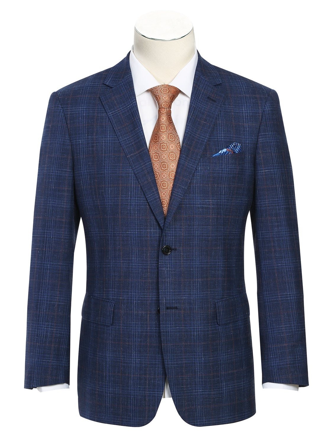 Men's Classic Fit Wool Blend Blue Checked Blazer