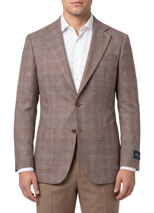 Bellucci Brown Windowpane Tailored Fit Potch Pockets Stretch 2-Button Sport Coat