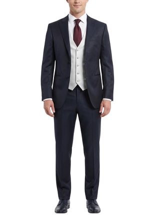 Corneliani Mens Black and White Mixed Pattern Fully-Canvassed Peak Lapel Slim Fit 3-Piece Wool Blend Suit - 36S