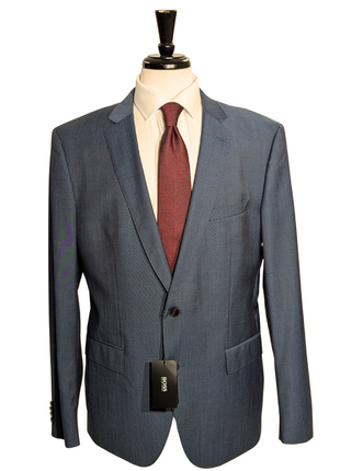 Hugo Boss Super 120s Blue Textured Notch Lapels Wool 2-Button Suit - 44R