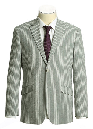 Men's Slim Fit Notch Lapels Gray Stripe Cotton Suits - The Suit Depot