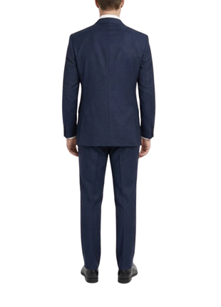 Tovaglia Mens Dark Navy Tonal Check Classic Fit  Notch Lapel Wool 2-Button Suit