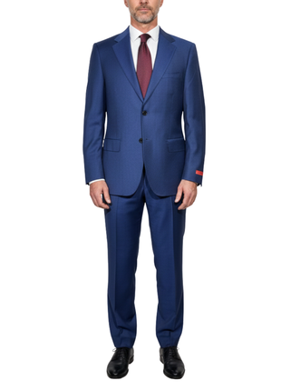 Centrion Mens Cobalt Blue Tonal Stripe Notch Lapels Slim Fit 2 Button Wool Suit
