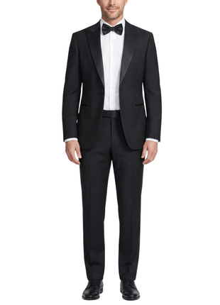 Armani Collezioni M Line Solid Black Classic Fit Peak Lapel 1-Button Wool Tuxedo 36R