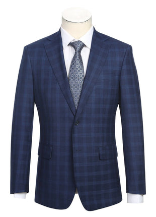 English Laundry Slim Fit Two button Navy Check Peak Lapel Suit - The Suit Depot