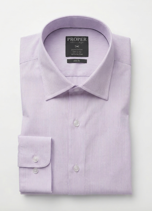 Proper Shirtings Lavender Pintripe Contemporary Fit Spread Collar Wrinkle Free 100 2 Ply Cotton Dress Shirt