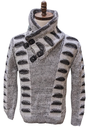 Young Republic Mens Marled Black White Cotton Blend Shawl Neck Sweater