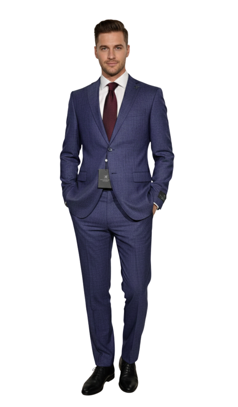 John Varvatos Check Blue Half-Canvassed Slim Fit Two Button Wool Suit