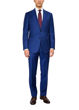 Centrion Mens Royal Blue Pinstripe Classic Fit 2 Button Wool Suit