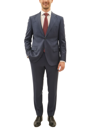 Centrion Men's Blue Windowpane Classic Fit Notch Lapels 2 Button Wool Suit