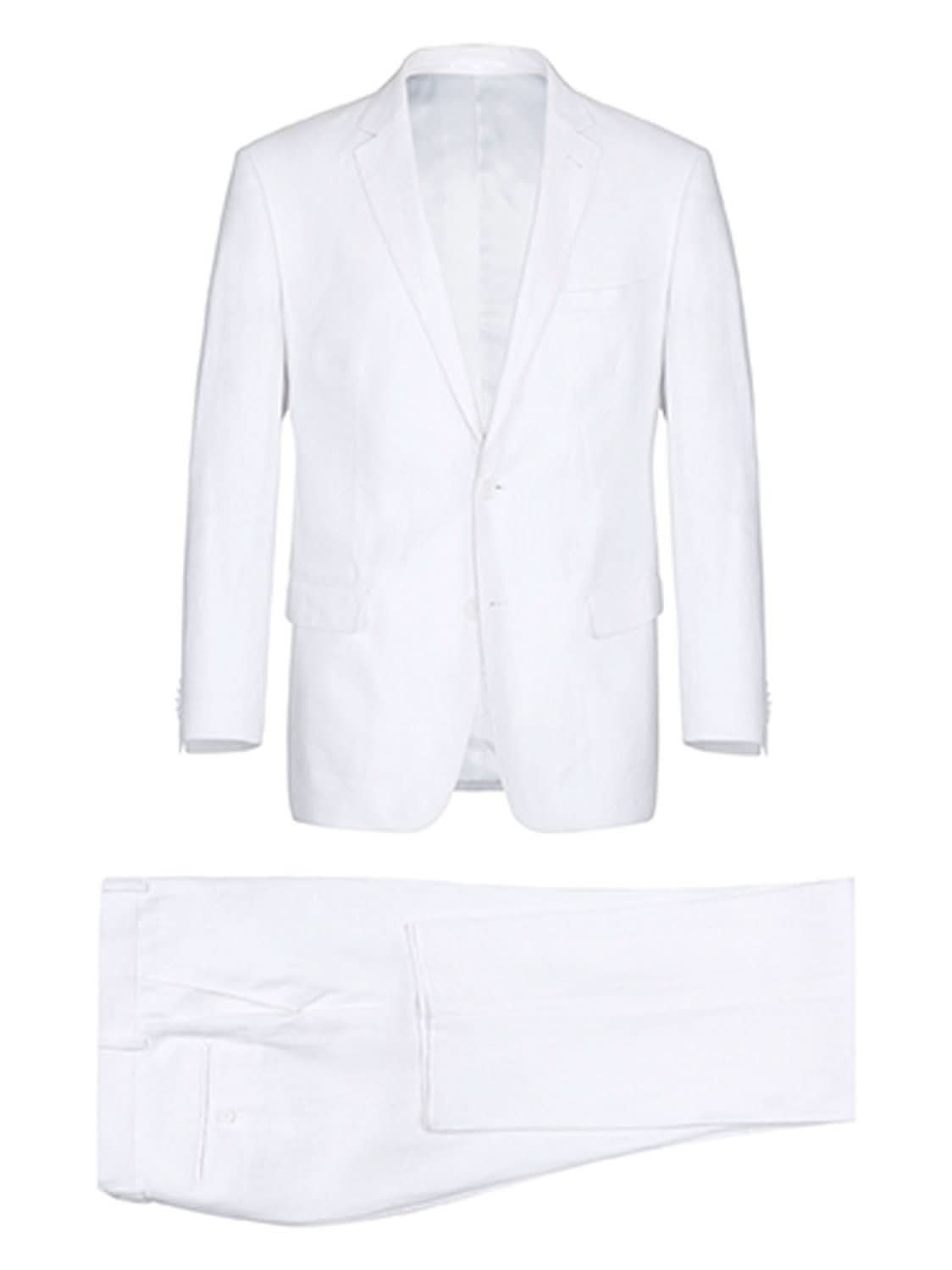 Men's Notch Lapels White Solid Linen Suits