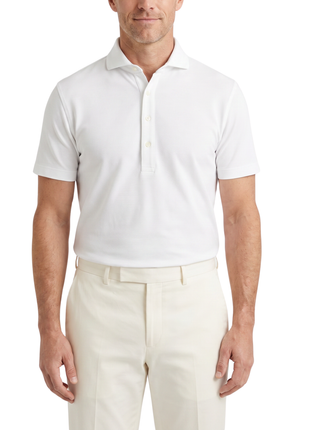 Atica Solid White Dress Collar Short Sleeve Cotton Stretch Performance Polo Shirt