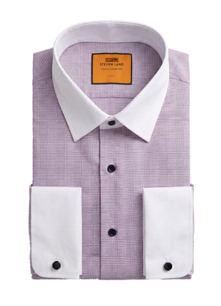 Steven Land Lavender Glen Plaid Spread Collar French Cuffs Wrinkle & Shrink Free Cotton Dress Shirt
