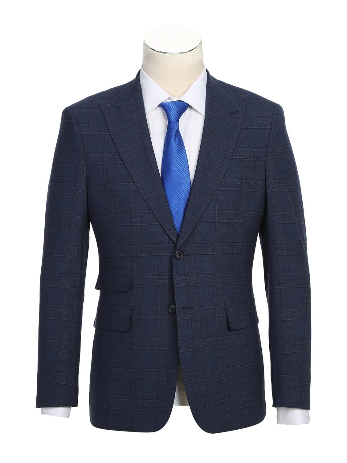 English Laundry Slim Fit Prussian Blue Window Pane Check Wool Suit