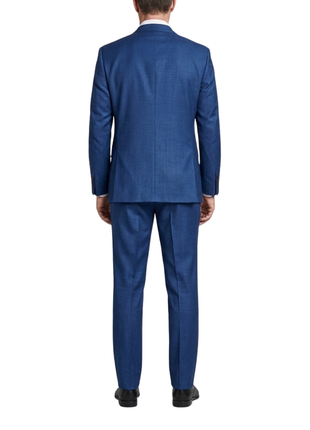 Centrion Mens Blue Subtle Crosshatch Weave Notch Lapels Classic Fit 2 Button Wool Suit - The Suit Depot