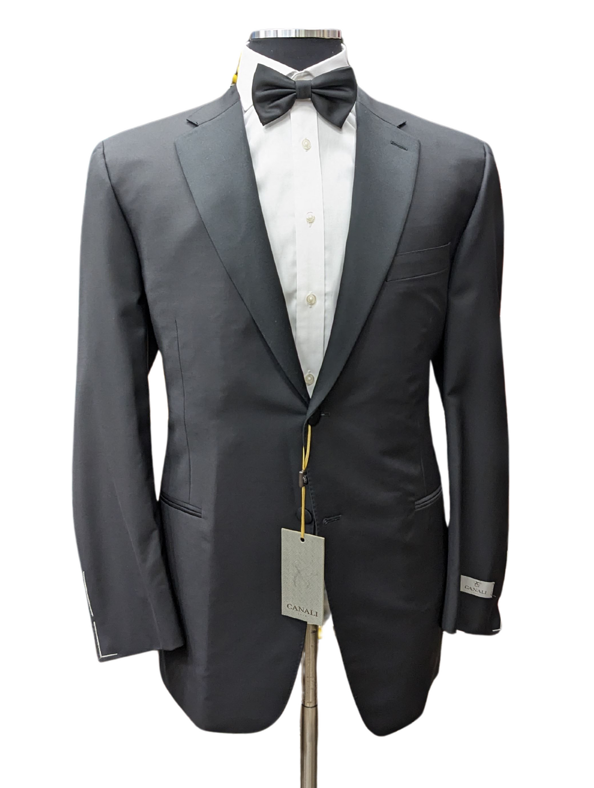 Canali 1934 Mens Solid Black 44R Drop 7 Wool 2 Piece Tuxedo Suit With Satin Lapels