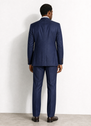 Gucci Navy Blue Herringbone Stripe Notch Lapel Classic Fit 2-Button Wool Suit - 44R