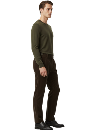 Canuti Solid Brown Corduroy Pleated Front Adjustable-Tab Stretch Pants