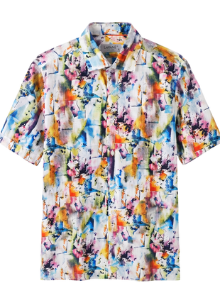 Lavane Mens Multi-Color Abstract Print Spread Collar Short Sleeve Button-Up Shirt