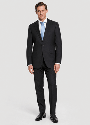 Hugo Boss Mens Solid Black Notch Lapels Classic Fit Stretch 2-Button Wool Suit - 44L