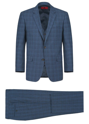 Men's 3-Piece Classic Fit Single Breasted Windowpane Suit