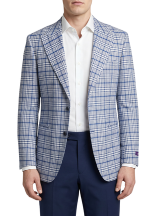 Canuti Blue Plaid Modern fit Peak Lapel Stretch 2-Button Sport Coat