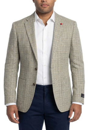 Vitali Windowpane Green Modern Fit Notch Lapel 2-Button Sport Coat