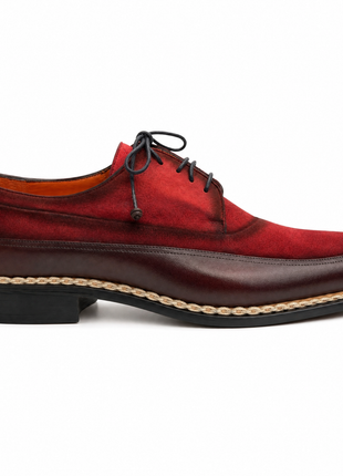 Mezlan Blood Red Suede Cap Toe Lace-Up Derby Dress Shoes with Braided Detail