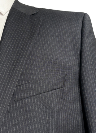 Hugo Boss Mens Charcoal Pinstripe Notch Lapels Classic Fit 2 Button Wool Suit - 40R - The Suit Depot