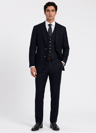 Polo Ralph Lauren Mens Solid Black Notch Lapel Custom Fit 3-Piece Wool Suit - 40L