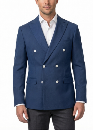 Vitali Textured Navy Modern Fit Peak Lapel Stretch Double Breasted Sport Coat