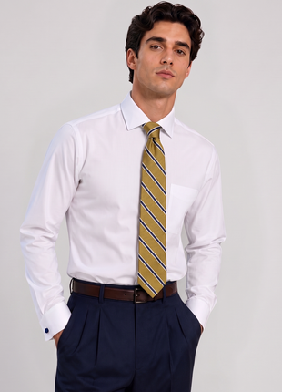 Letteriello Mustard Gold with Navy & White Stripes Italian Silk Neck Tie