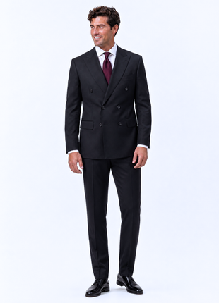 Mazara Mens Solid Black Classic Fit Double Breasted Wool Blend Suit