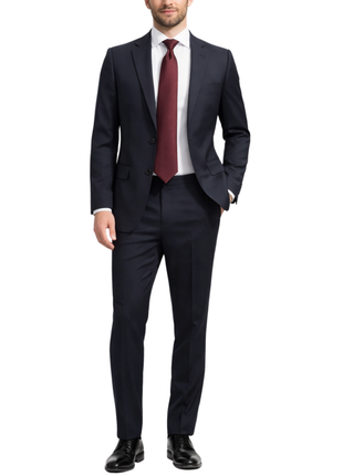 Centrion Mens Dark Blue Herringbone Stripe Notch Lapels Classic Fit 2 Button Wool Suit