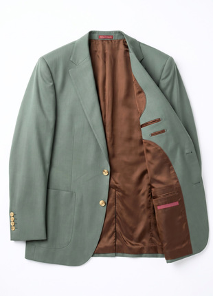 Mazara Mens Sage Green Classic Fit Notch Lapels Patch Pockets Wool Stretch 2-Button Suit