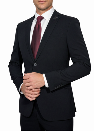 John Varvatos Textured Black Slim Fit Wool Stretch Two Button Blazer Sportcoat