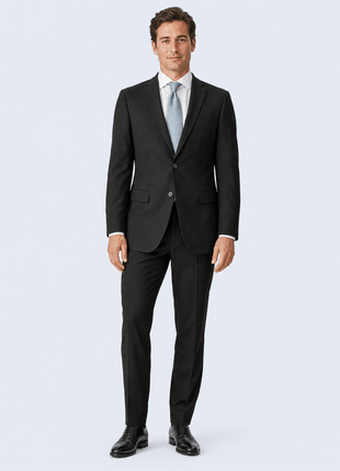 Hugo Boss Mens Solid Black Notch Lapels Classic Fit 2-Button Wool Suit - 40L