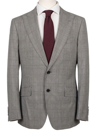 Tovaglia Mens Tan Glen Plaid Classic Fit Peak Lapel Wool 2-Button Suit