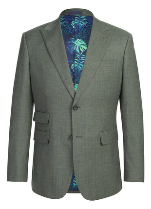English Laundry Mens Olive Green Stripe Slim Fit Peak Lapel 2 Button Stretch Suit