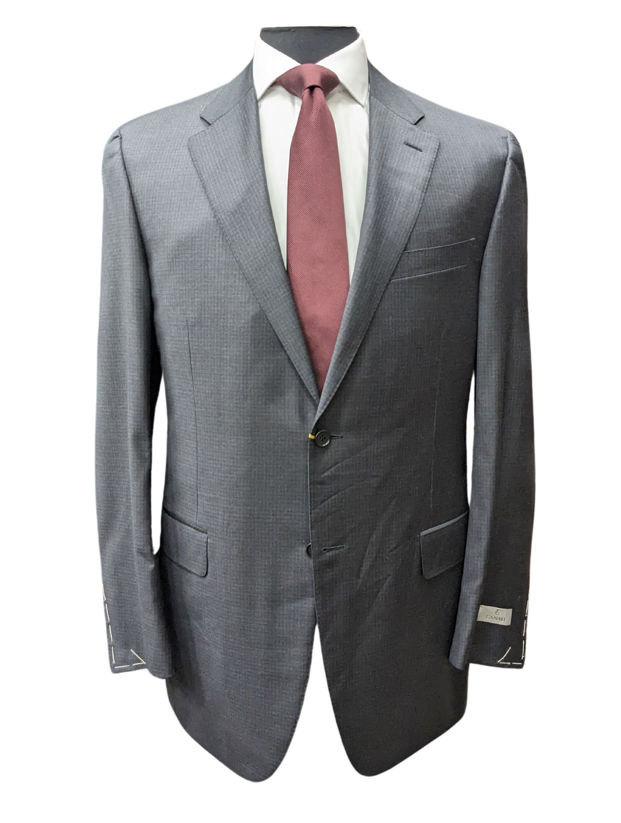 Canali 1934 Traje de 2 piezas con 2 botones y 100 % lana para hombre, color gris carbón, 44 L, caída 7