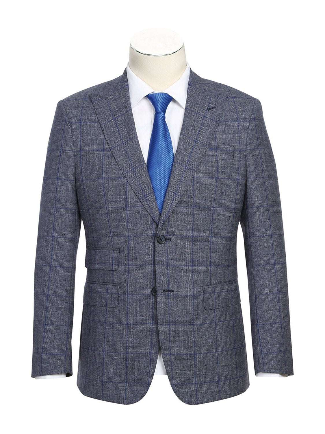 Gray with Blue Windowpane Wool Suit