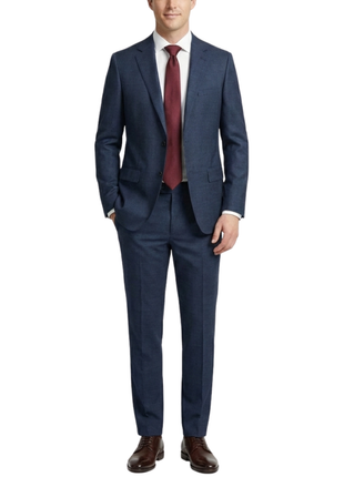 Centrion Mens Blue Textured Classic Fit Notch Lapels 2 Button Wool Suit