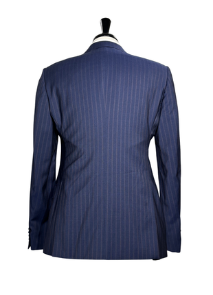 Armani Collezioni S-Line Blue With Burgundy Pinstriped Notch Lapel Wool 2-Button Suit - 36R