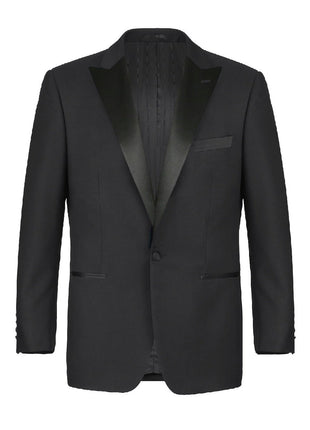 Raphael Solid Black Classic Fit One Button Peak Lapel Tuxedo Suit