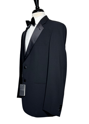Giorgio Armani Solid Black With Satin Notch Lapel Classic Fit 2-Button Wool Tuxedo 42R - The Suit Depot