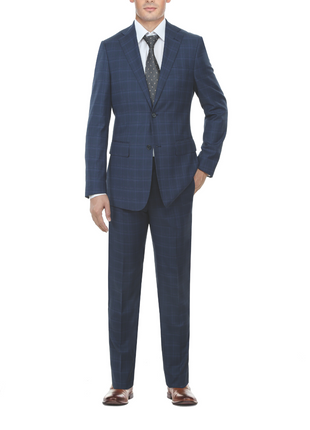 English Laundry Blue Plaid Slim Fit Notch Lapel Stretch 2 Button Suit